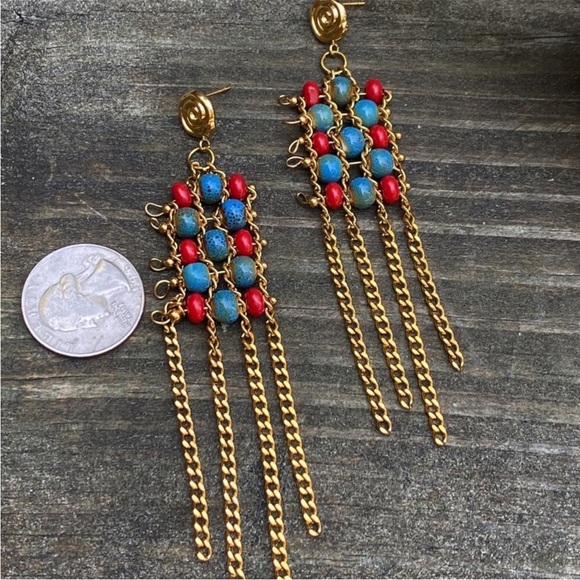 NEW Ceramic Beaded Gold Tassel Earrings - Picture 12 of 13